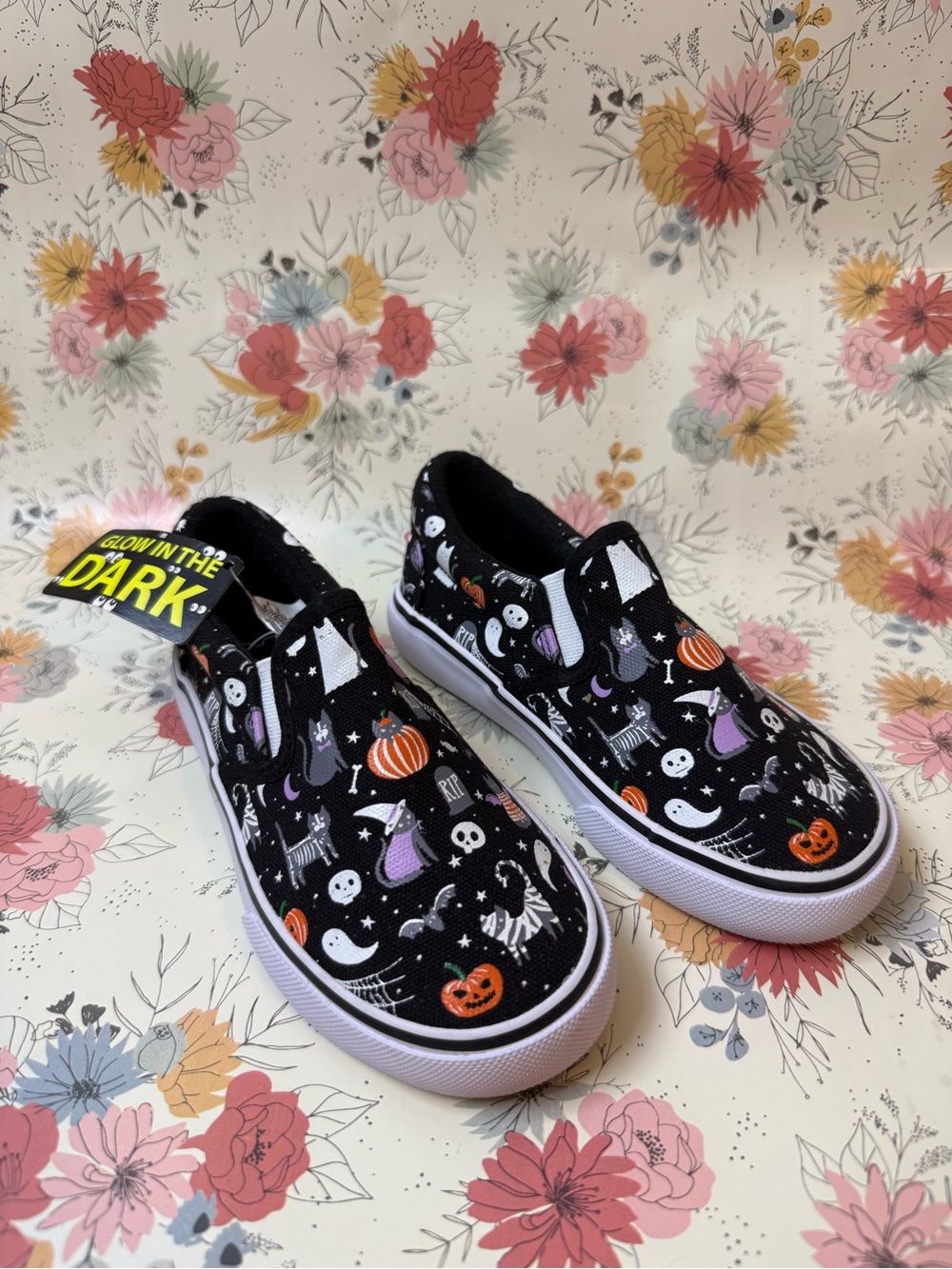 Kids Glow-in-the-Dark Halloween Slip-On Sneakers - Black